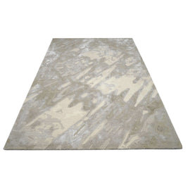 E L S A luxury handmade rug by Cherom in beige New Zealand wool, modern abstract design.