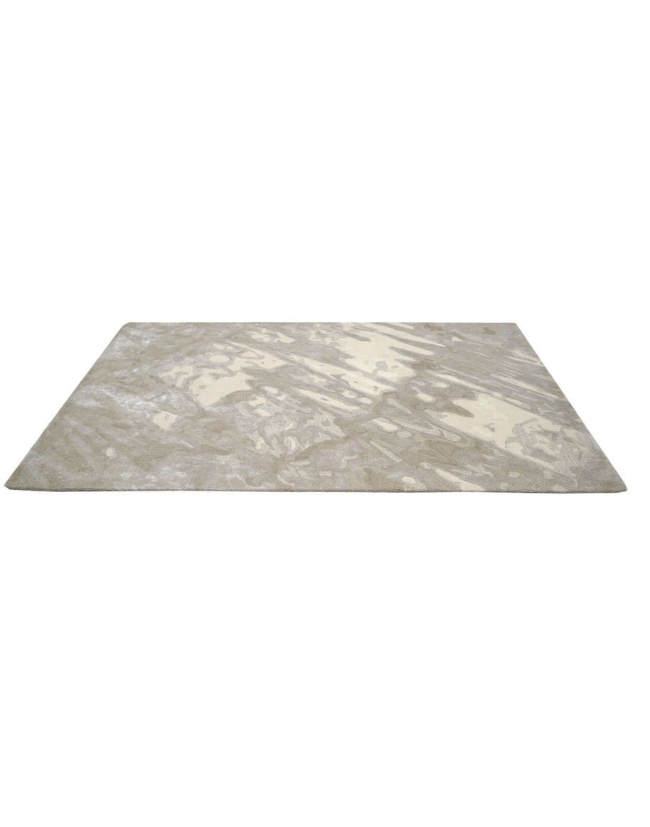 E L S A luxury handmade rug by Cherom in soft beige, taupe, and grey New Zealand wool.