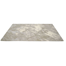 E L S A luxury handmade rug by Cherom in soft beige, taupe, and grey New Zealand wool.