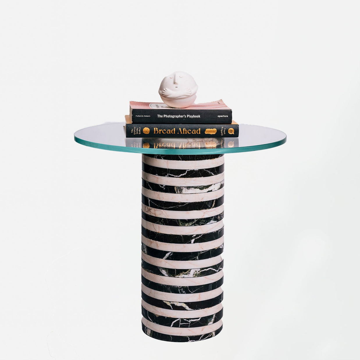 Striped Marble Cylindrical Side Table