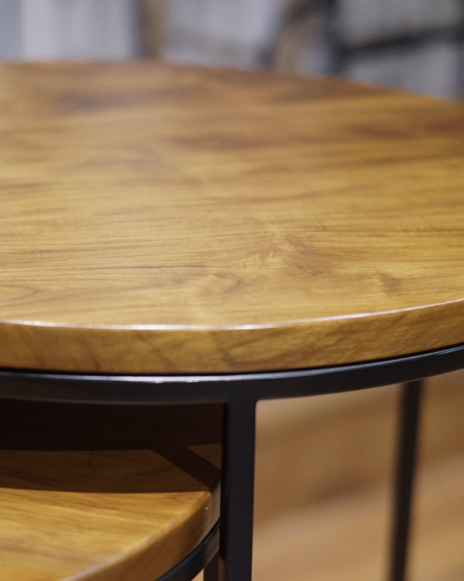 Teak Wood and Slim Metal Frame Nesting Tables