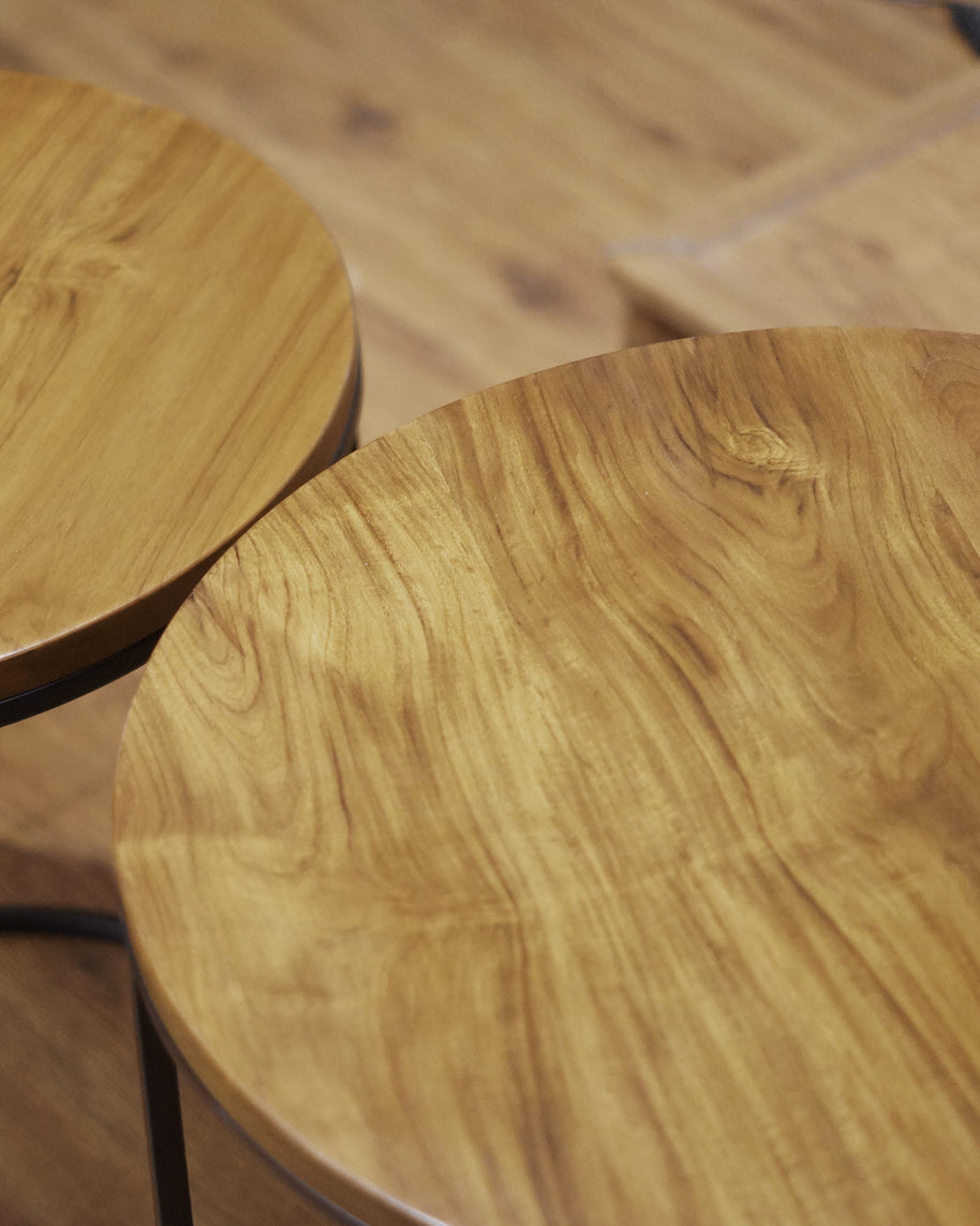 Teak Wood and Slim Metal Frame Nesting Tables