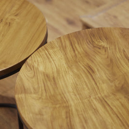 CFR122 Teak Wood and Slim Metal Frame Nesting Tables