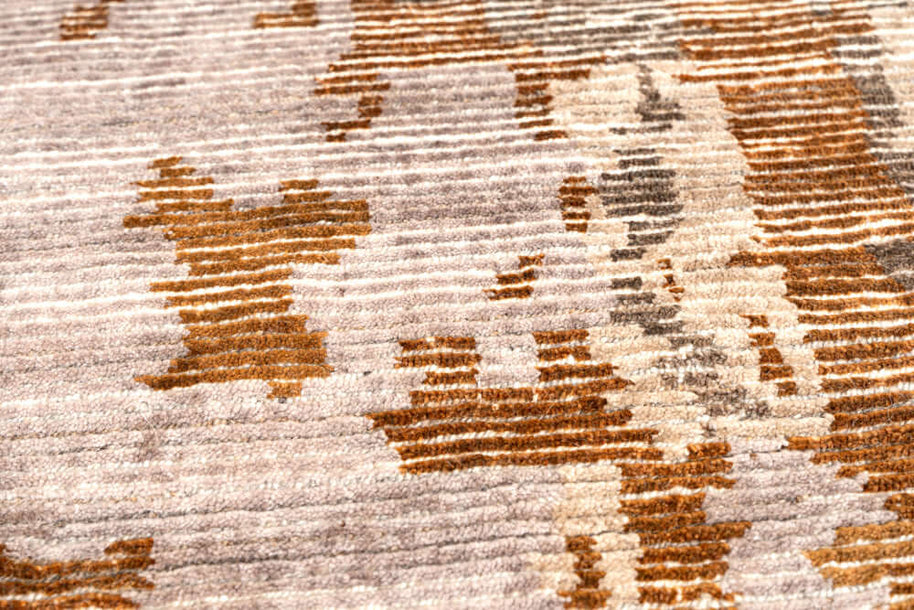 Z E R G A luxury handmade rug by Cherom, featuring modern design in muted browns and creams, crafted from New Zealand wool.