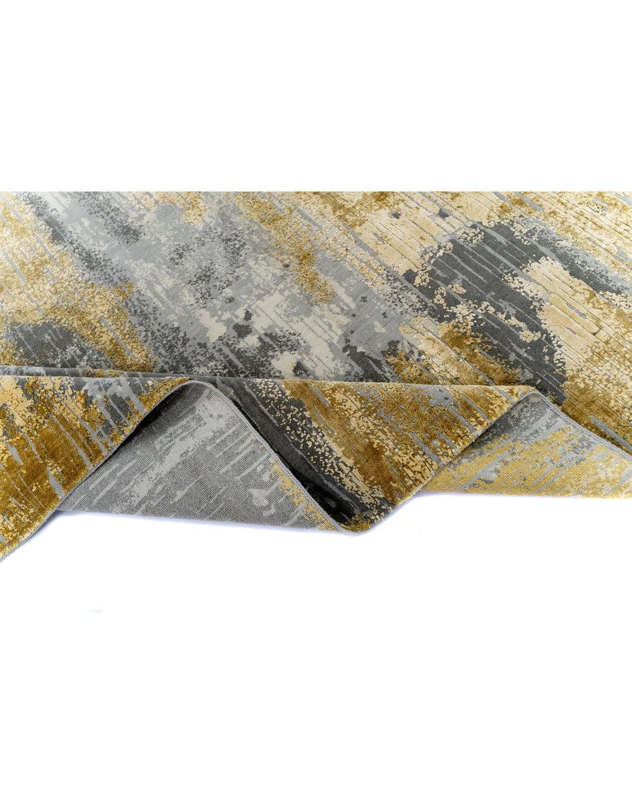 O Z A N - G O L D luxury handmade rug by Cherom, New Zealand wool, modern contemporary design with grey and gold colors.