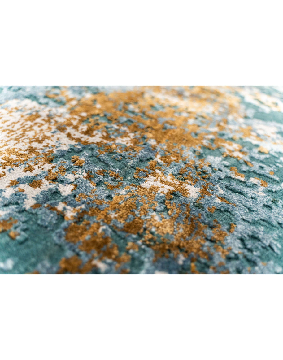 A S T O N - T E A L luxury handmade rug by Cherom, New Zealand wool, contemporary design, rich teal and gold hues.