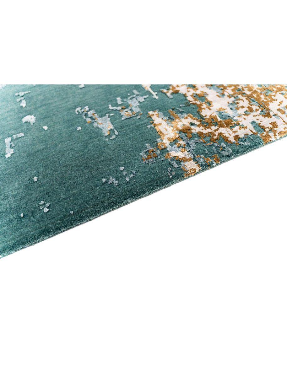 A S T O N - T E A L luxury handmade rug by Cherom in teal New Zealand wool and viscose with contemporary design.
