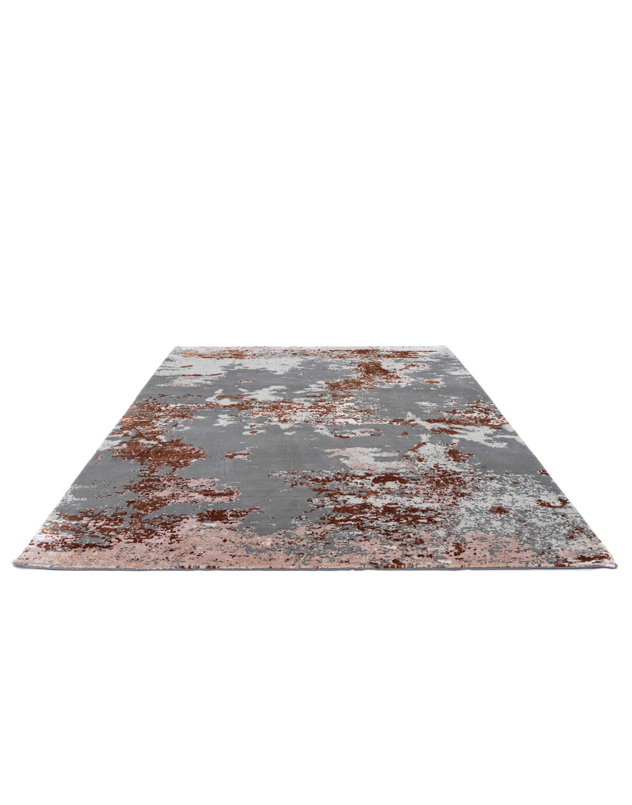 A S T O N - C H E R R Y luxury handmade rug by Cherom, grey, red hues, New Zealand wool, modern contemporary design.