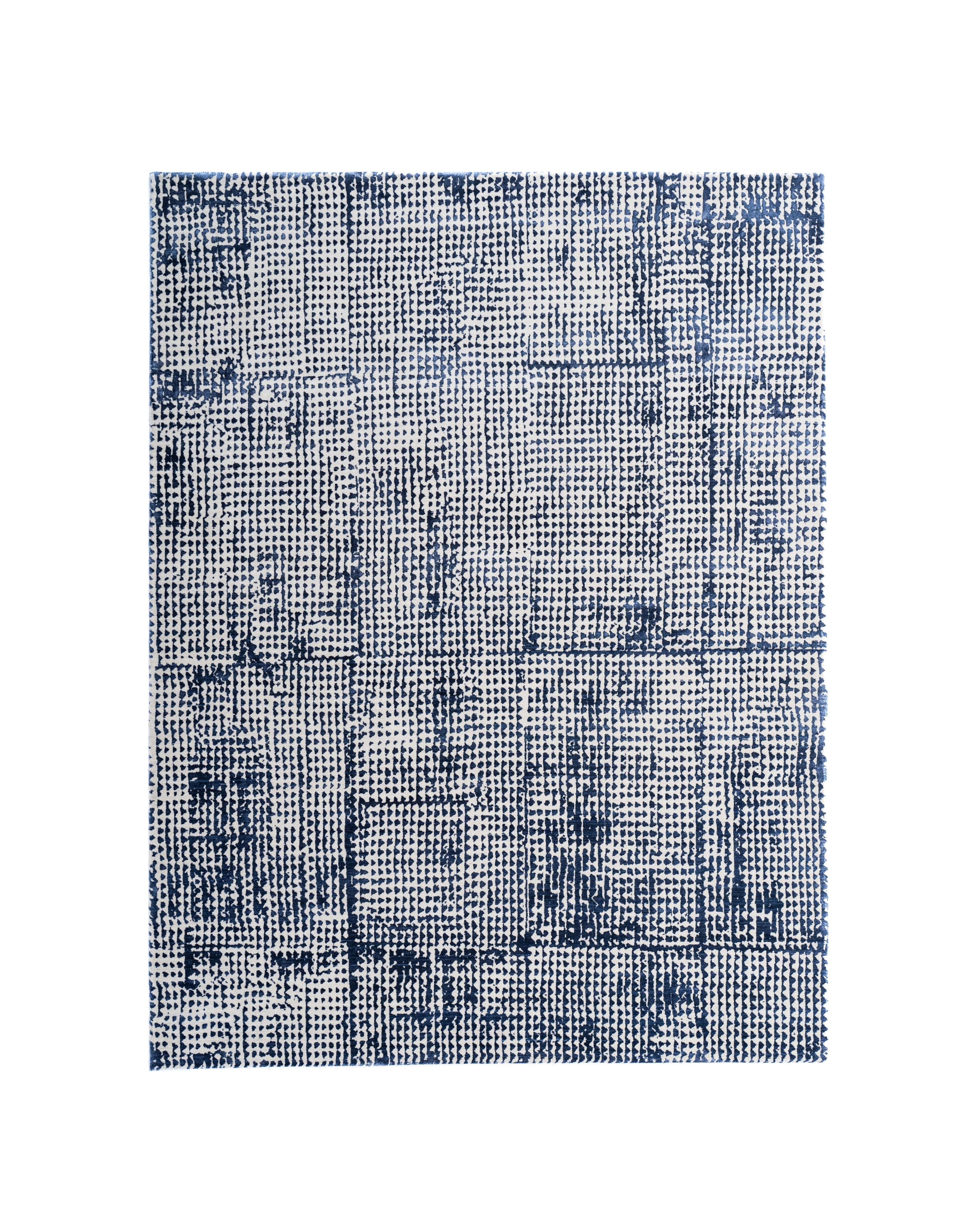 O D M É luxury handmade rug by Cherom, navy color, New Zealand wool, contemporary design