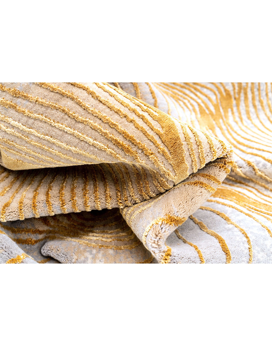 B R I E L L E luxury handmade rug by Cherom in gold, modern design, New Zealand wool.