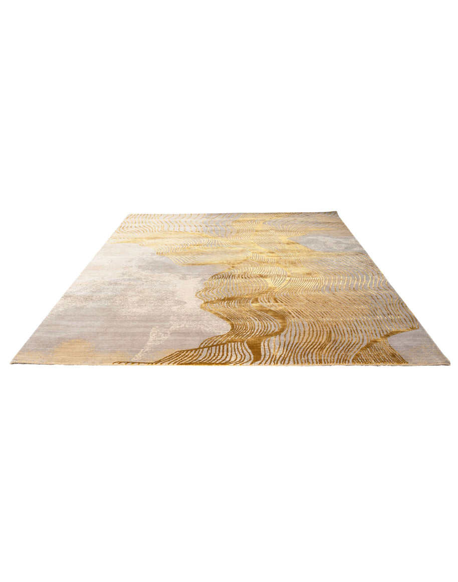 B R I E L L E luxury handmade rug by Cherom, modern design, New Zealand wool, gold and cream color tones.
