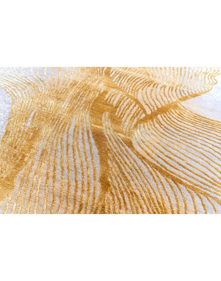 B R I E L L E luxury handmade rug by Cherom in gold and cream New Zealand wool, contemporary design.