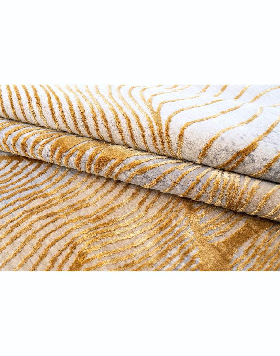B R I E L L E luxury handmade rug by Cherom, gold and cream New Zealand wool.