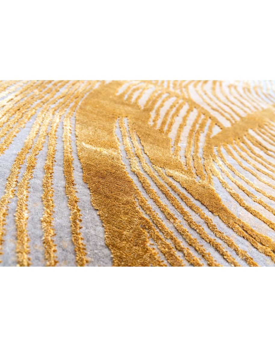 B R I E L L E luxury handmade rug by Cherom, New Zealand wool, gold and gray modern design.