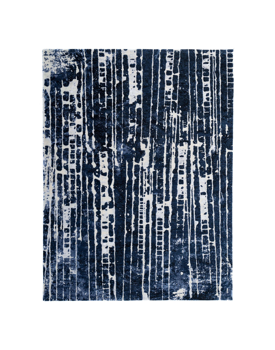 M A R C O N I luxury handmade rug by Cherom, navy New Zealand wool, contemporary design.