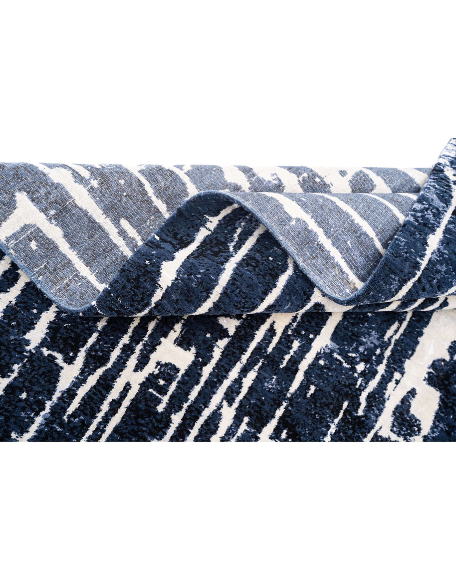 M A R C O N I luxury handmade rug by Cherom, modern blue New Zealand wool design.