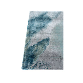 B A X T E R luxury handmade rug by Cherom in blue and grey New Zealand wool, modern contemporary design.