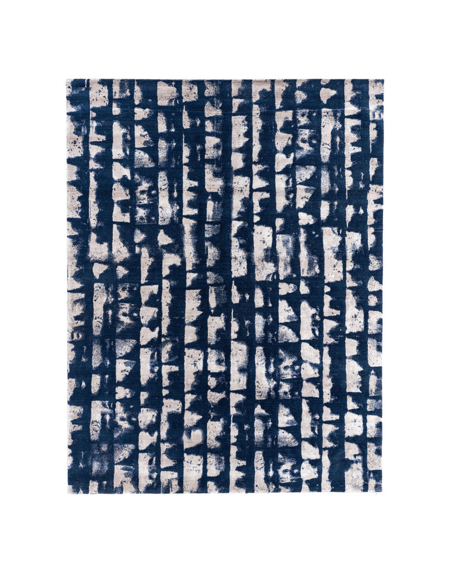 C A N A L I luxury handmade rug by Cherom in navy and white New Zealand wool