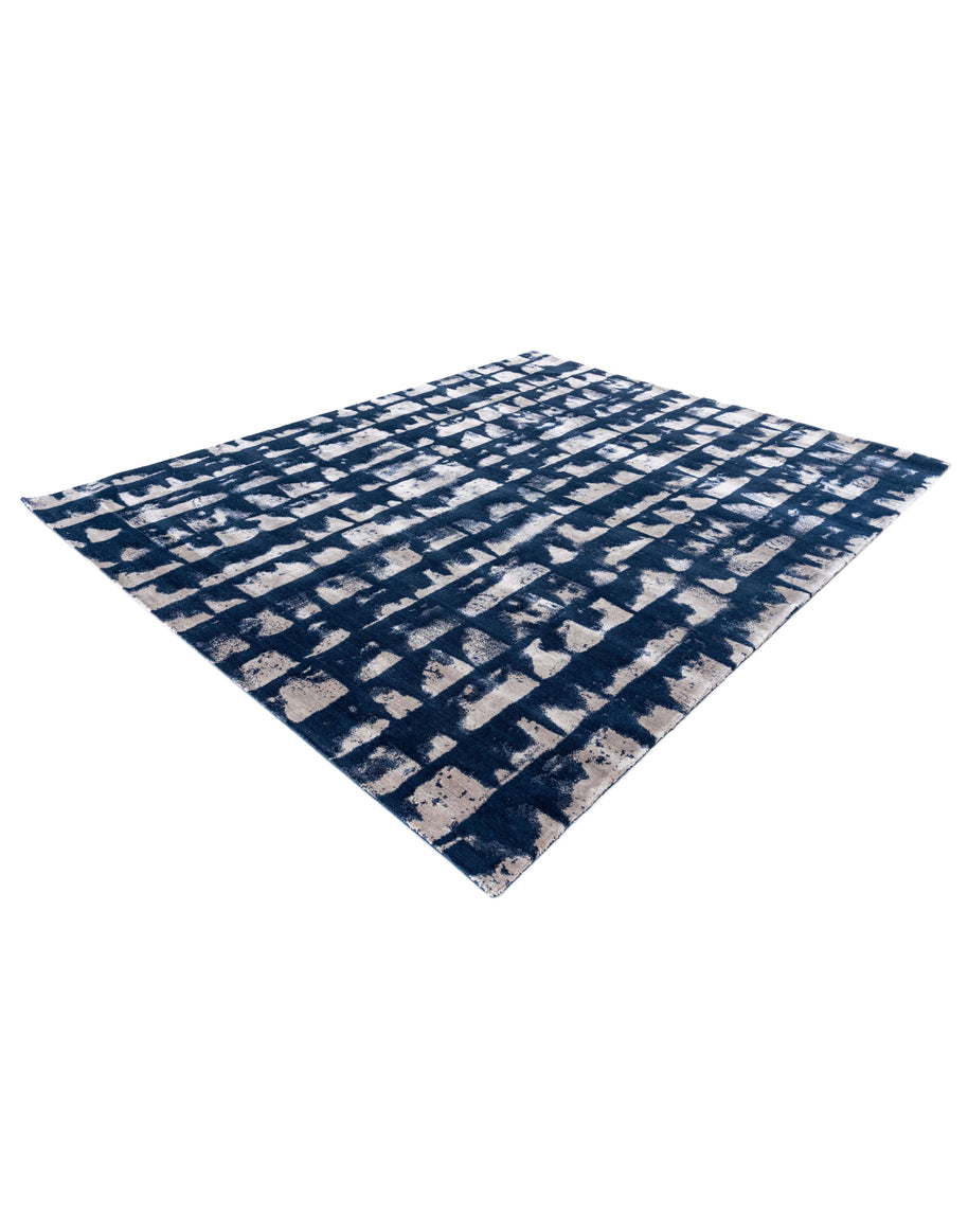 C A N A L I luxury handmade rug by Cherom in blue and beige New Zealand wool, modern contemporary design.