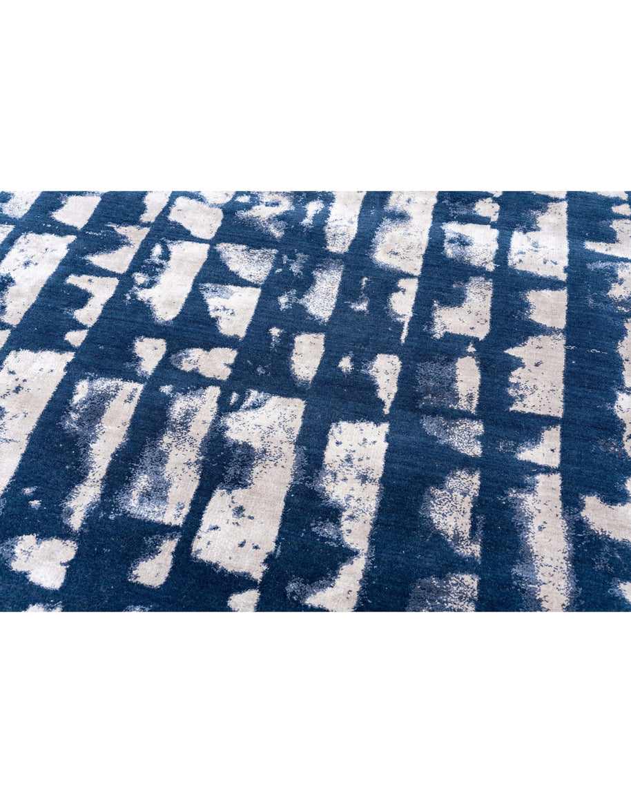 C A N A L I luxury handmade rug by Cherom, blue New Zealand wool, contemporary design.