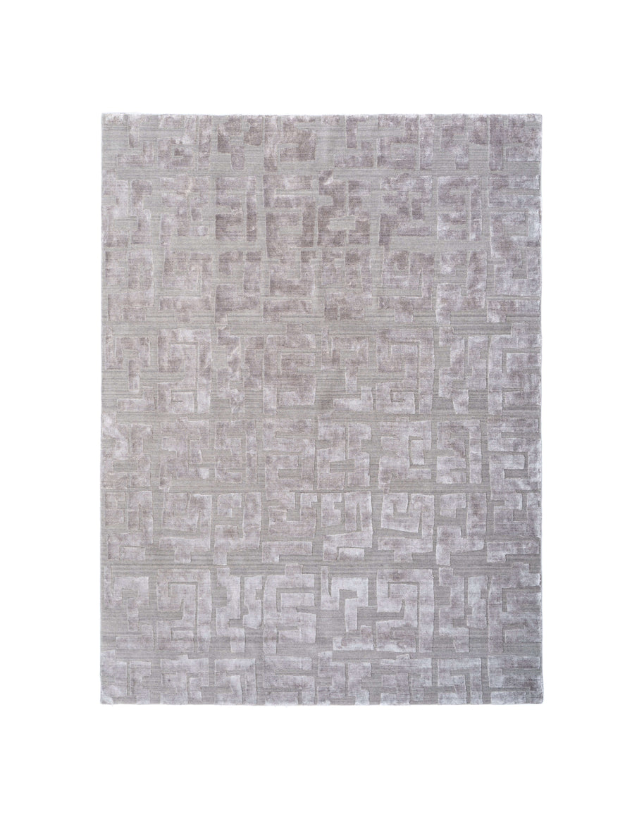 O R S A Y luxury handmade rug by Cherom, New Zealand wool, modern geometric design in tonal grey.