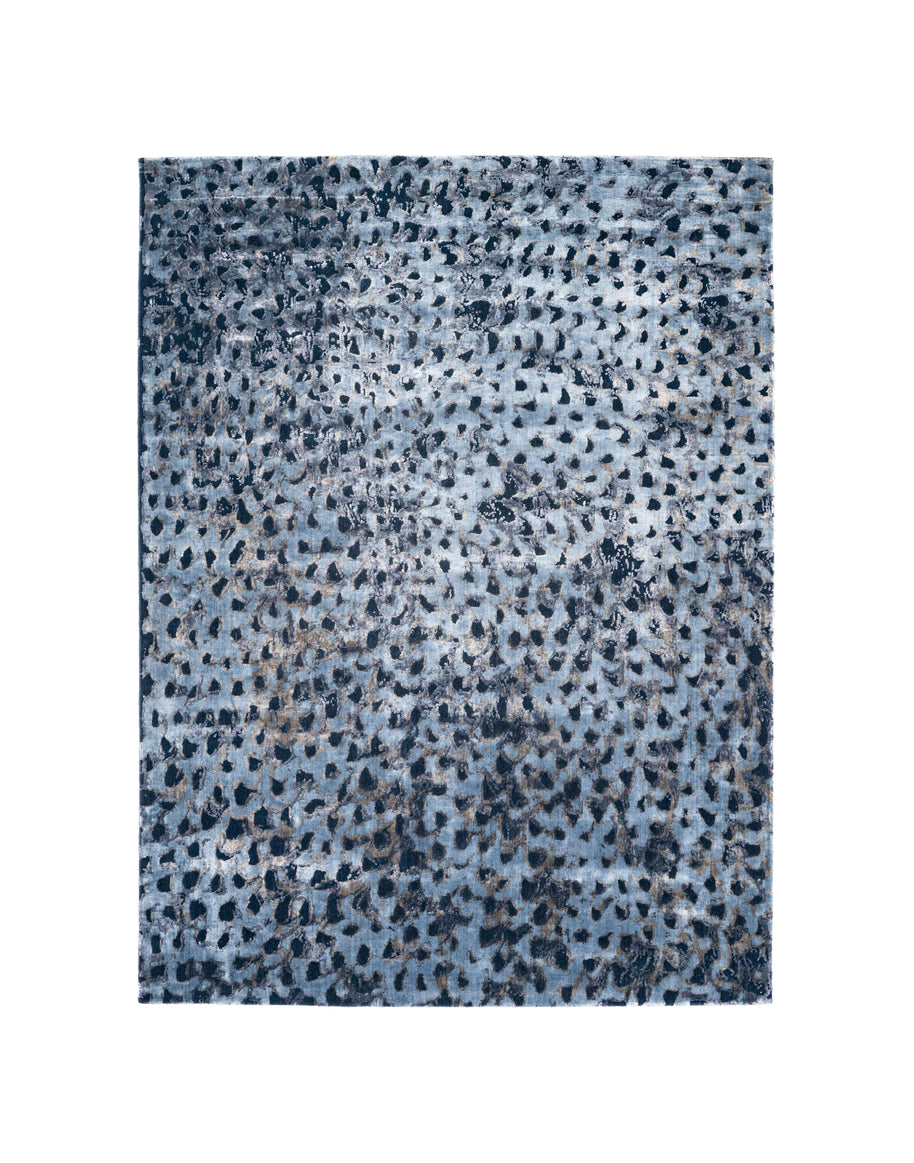 Y U K O luxury handmade rug by Cherom, blue New Zealand wool, modern rug, contemporary design.