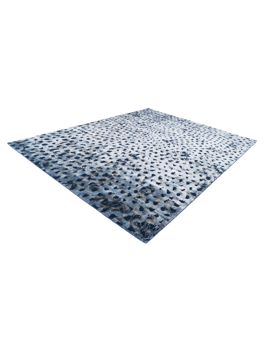Y U K O luxury handmade rug by Cherom in blue New Zealand wool, modern contemporary design.