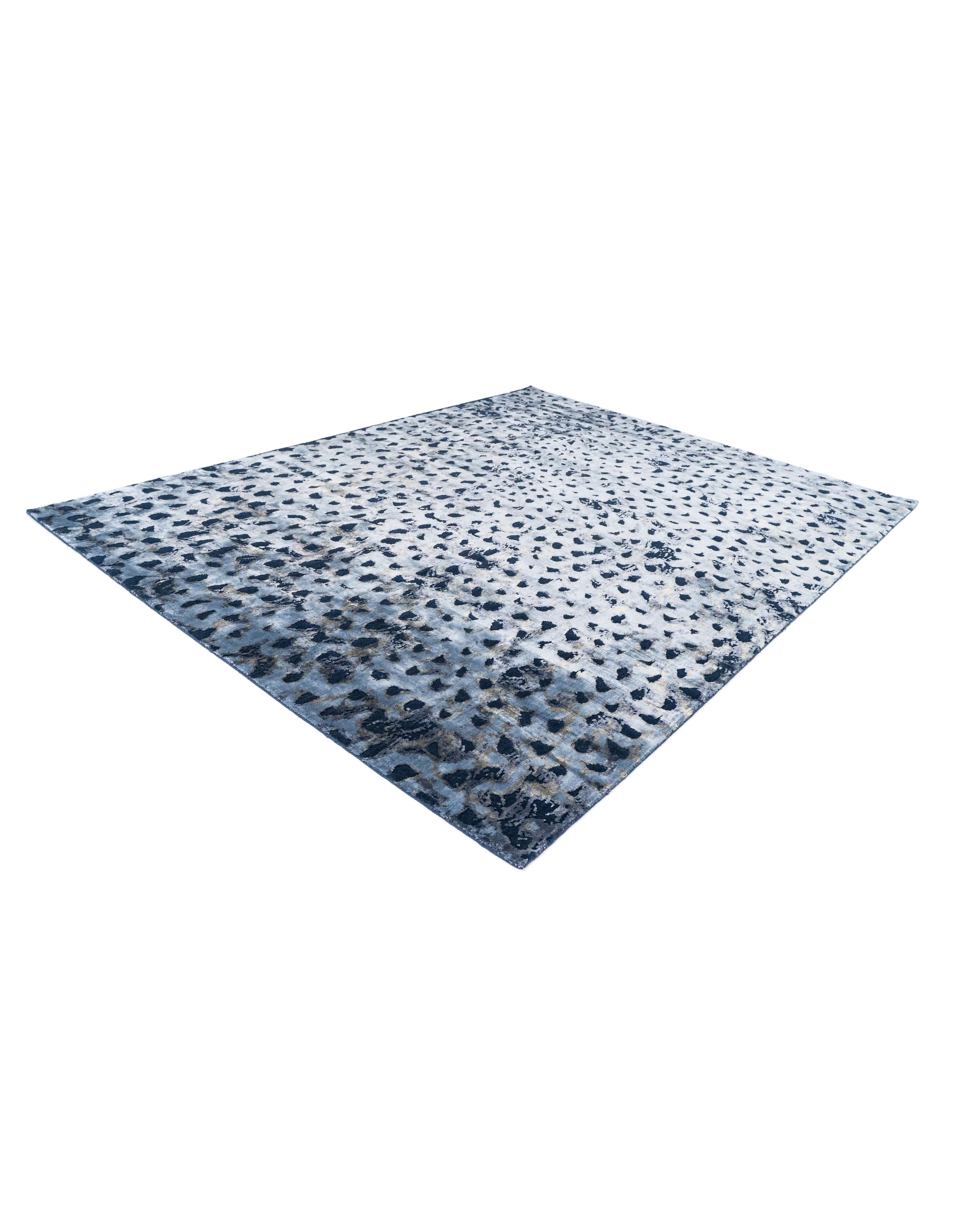 Y U K O luxury handmade rug by Cherom in blue New Zealand wool, modern contemporary design.