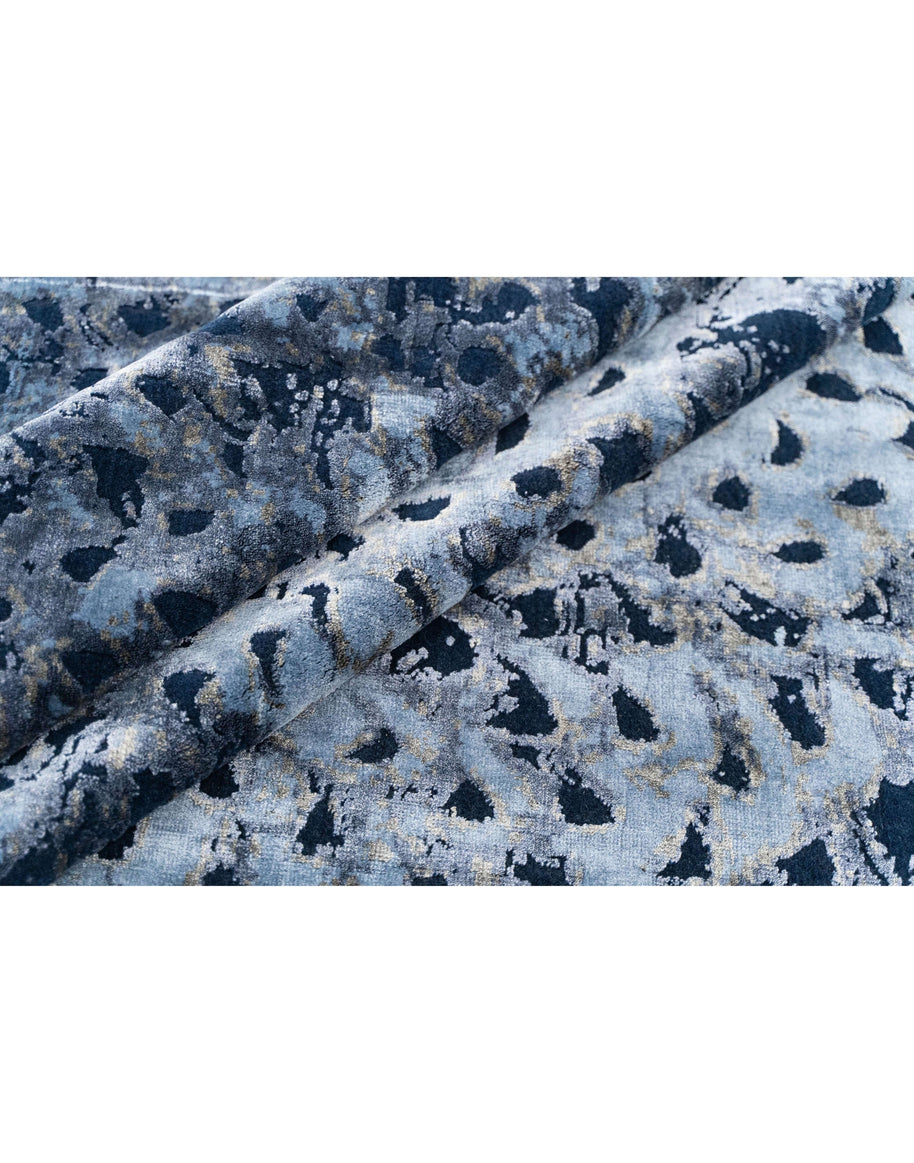 Y U K O luxury handmade rug by Cherom in blue and grey New Zealand wool.