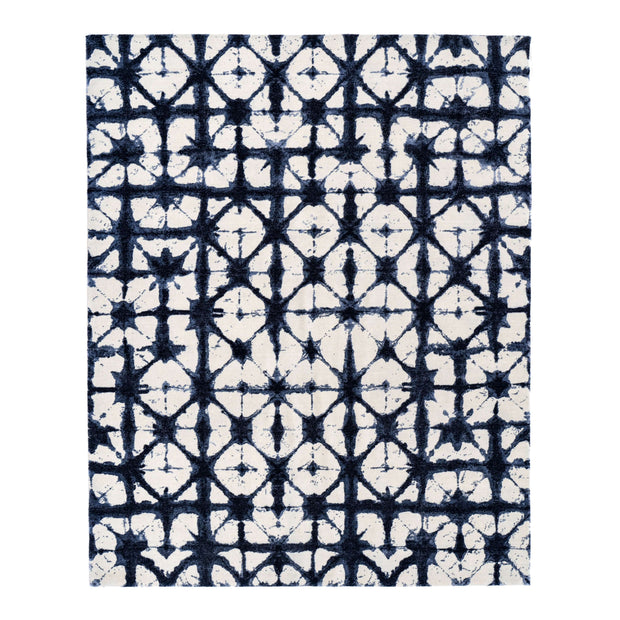 S H I B O R I luxury handmade rug by Cherom, navy and white, New Zealand wool, modern rug.