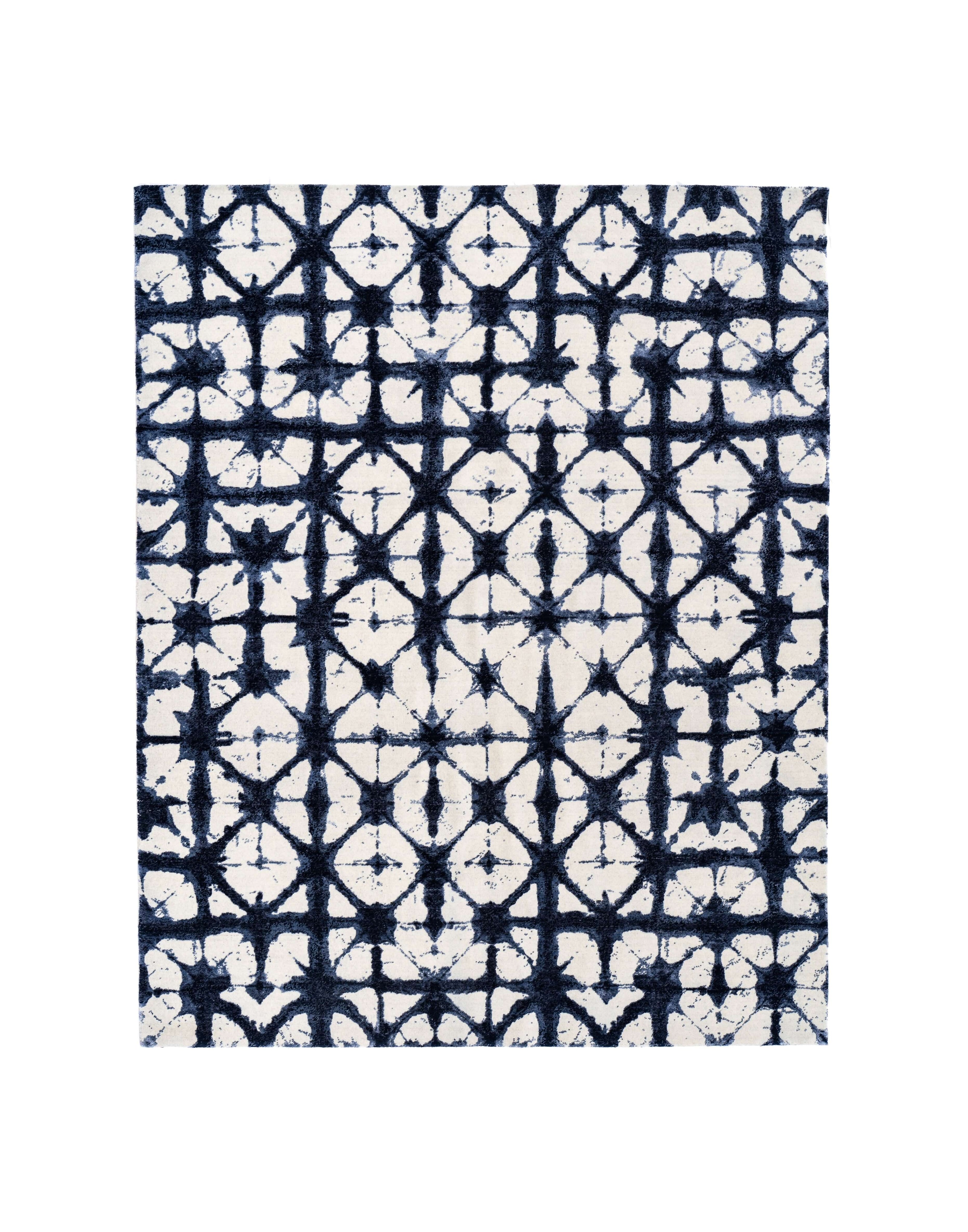 S H I B O R I luxury handmade rug by Cherom, navy and white, New Zealand wool, modern rug.
