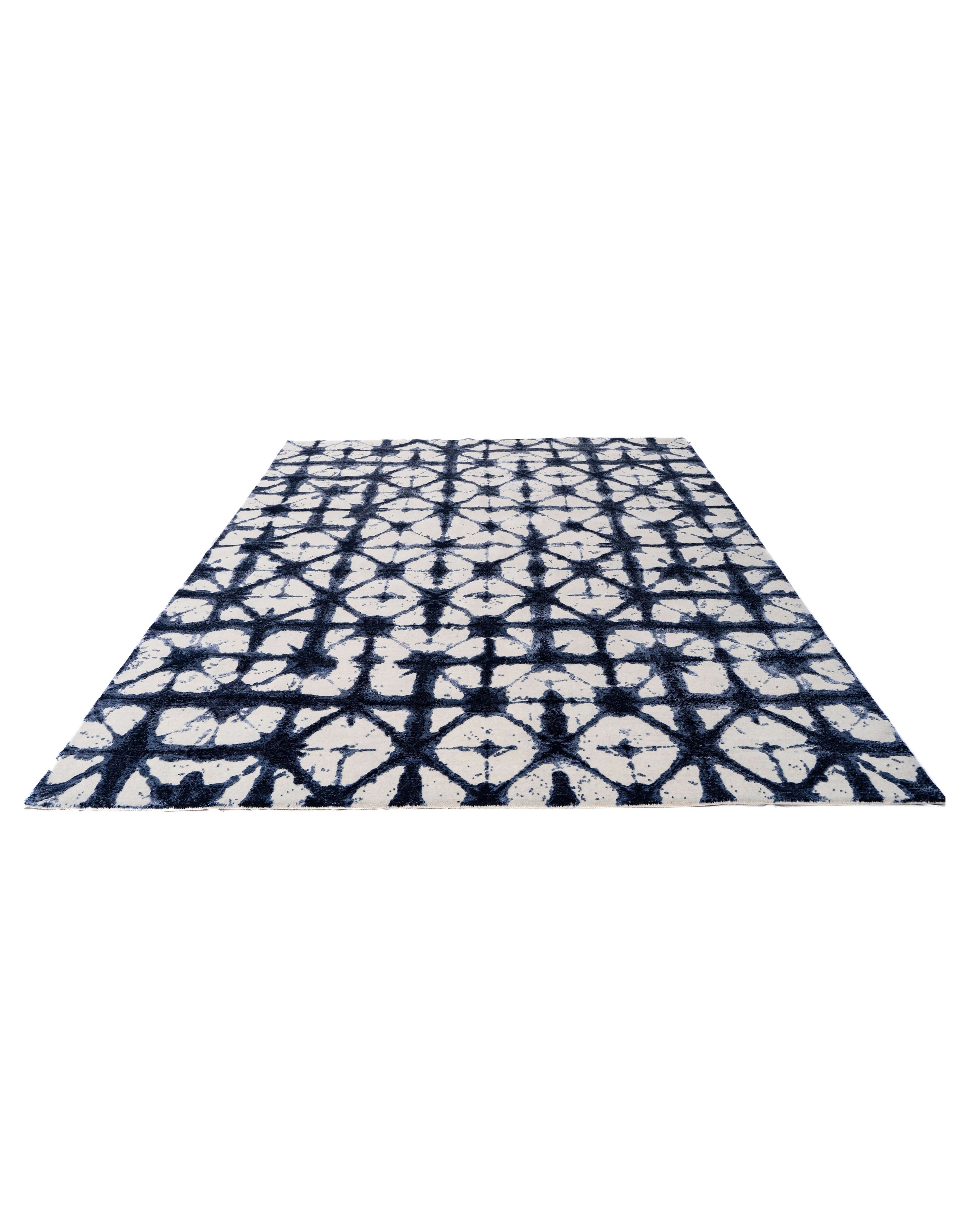 S H I B O R I luxury handmade rug by Cherom in navy and cream New Zealand wool