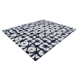 S H I B O R I luxury handmade rug by Cherom, navy and white New Zealand wool, contemporary design.