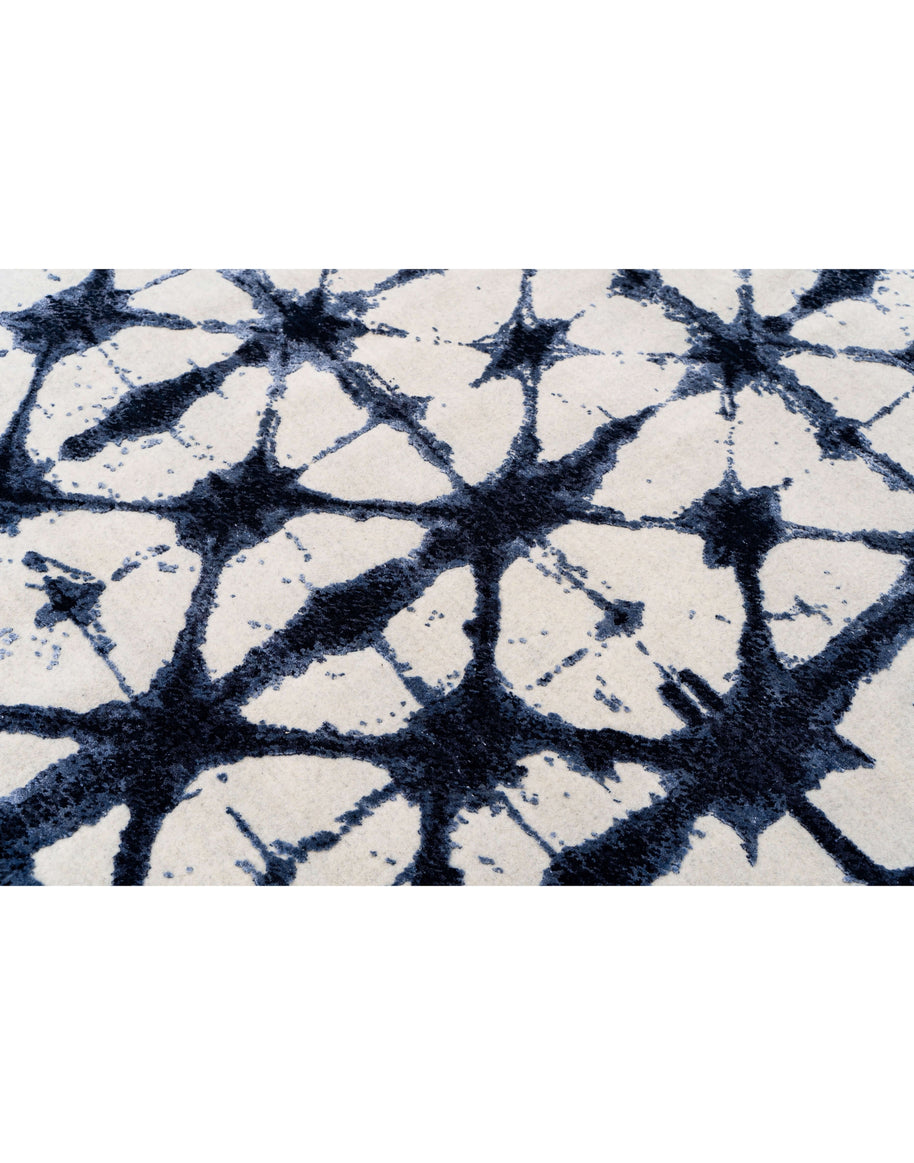 S H I B O R I luxury handmade rug by Cherom in blue wool and viscose.