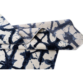 S H I B O R I luxury handmade rug by Cherom in blue New Zealand wool and viscose.