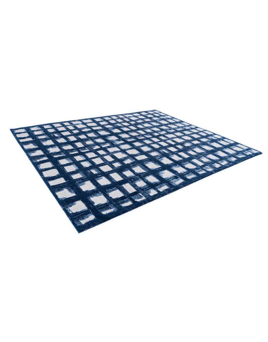 E V I A N luxury handmade rug by Cherom, blue New Zealand wool, modern contemporary design.