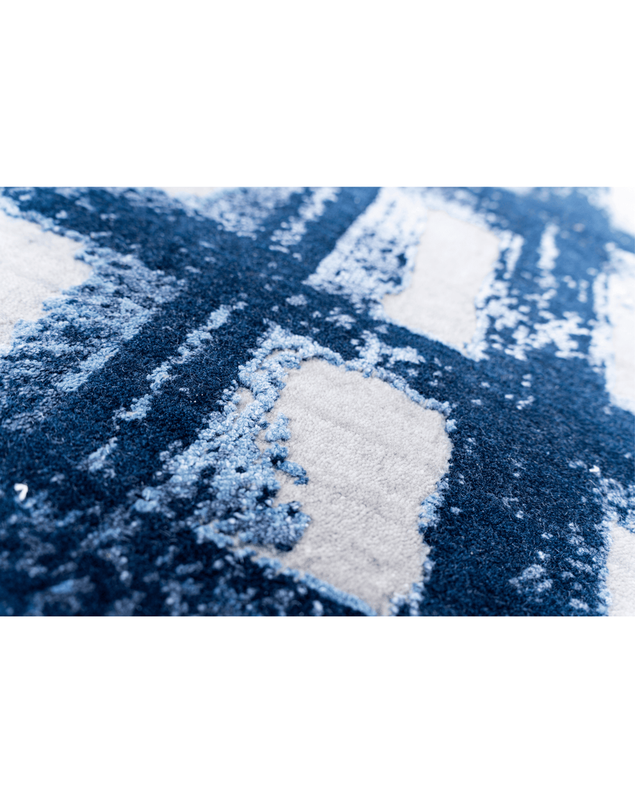E V I A N luxury handmade rug by Cherom in blue New Zealand wool, contemporary design.