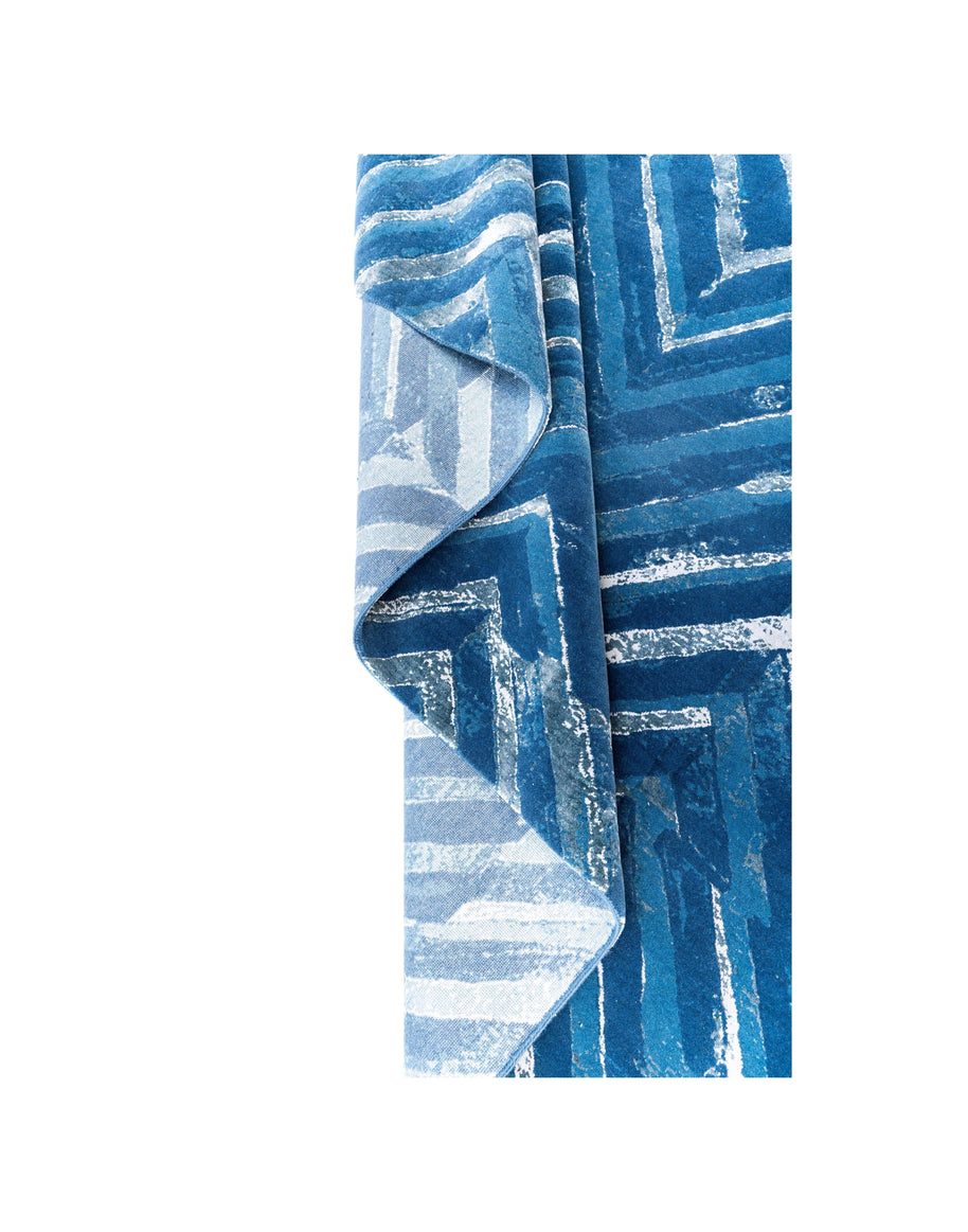 F U R L A luxury handmade rug by Cherom in blue New Zealand wool, modern contemporary design.