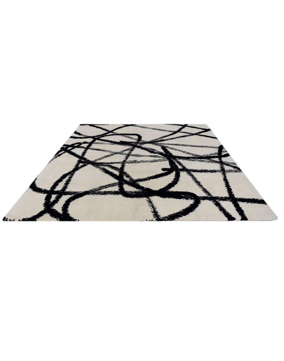 S A C A I luxury handmade rug by Cherom, black and white, New Zealand wool contemporary design.