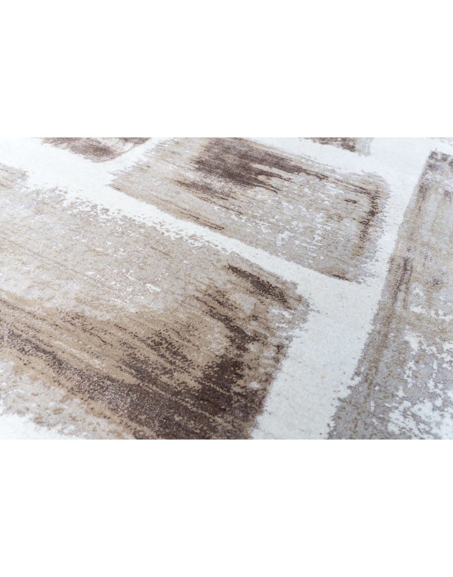 S E I D E L luxury handmade rug by Cherom in neutral colors, New Zealand wool, modern brushstroke design.
