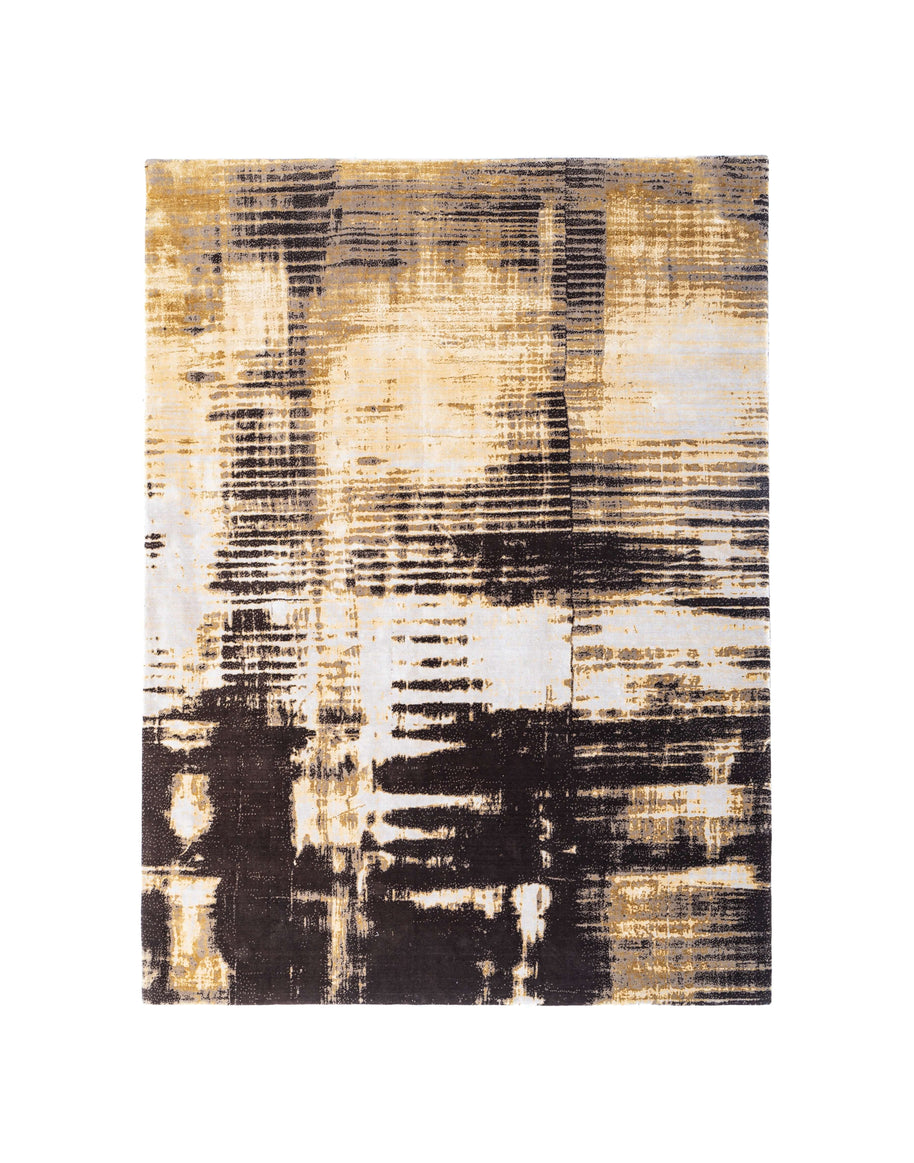 L Y M A N luxury handmade rug by Cherom in gold and brown New Zealand wool.