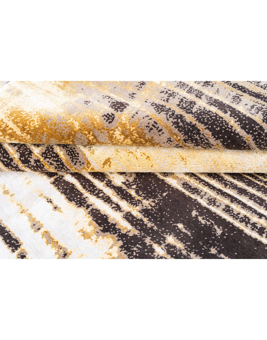 L Y M A N luxury handmade rug by Cherom, modern design in wool and viscose, gold and brown contrast.