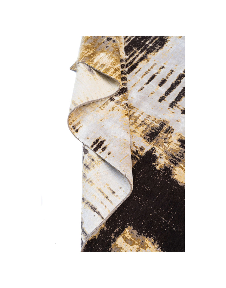 L Y M A N luxury handmade rug by Cherom in gold, black, and white wool, contemporary design.