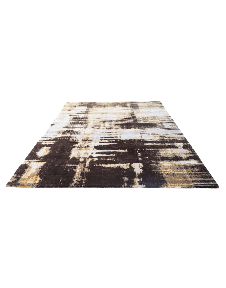L Y M A N luxury handmade rug by Cherom, modern design, New Zealand wool, brown and gold tones.