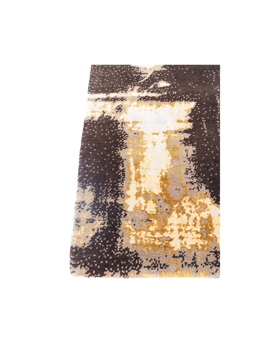 L Y M A N luxury handmade rug by Cherom in modern design, New Zealand wool, rich black and gold hues.