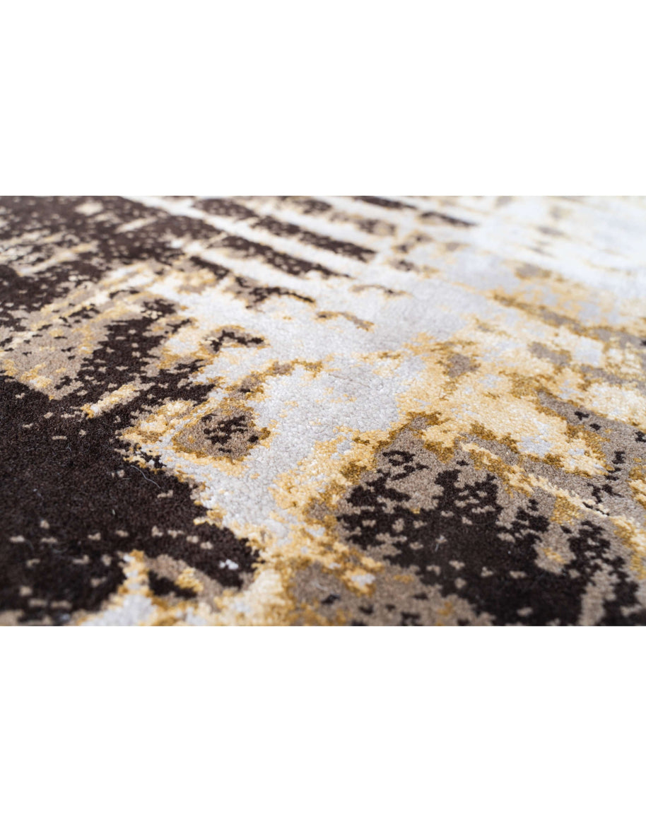 L Y M A N luxury handmade rug by Cherom, made from New Zealand wool, contemporary design in brown and gold.