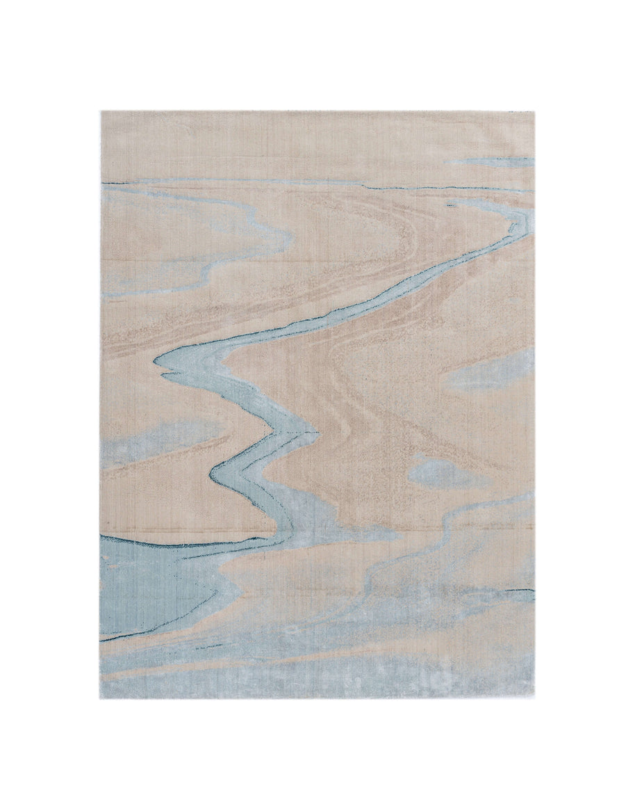 M O D E N A luxury handmade rug by Cherom, blue and beige, New Zealand wool, contemporary design