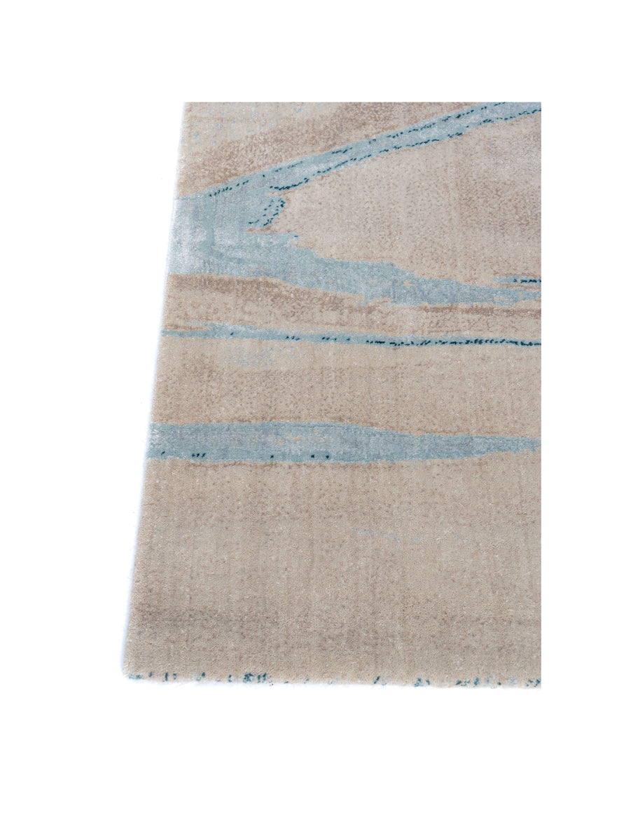 M O D E N A luxury handmade rug by Cherom in blue and beige New Zealand wool
