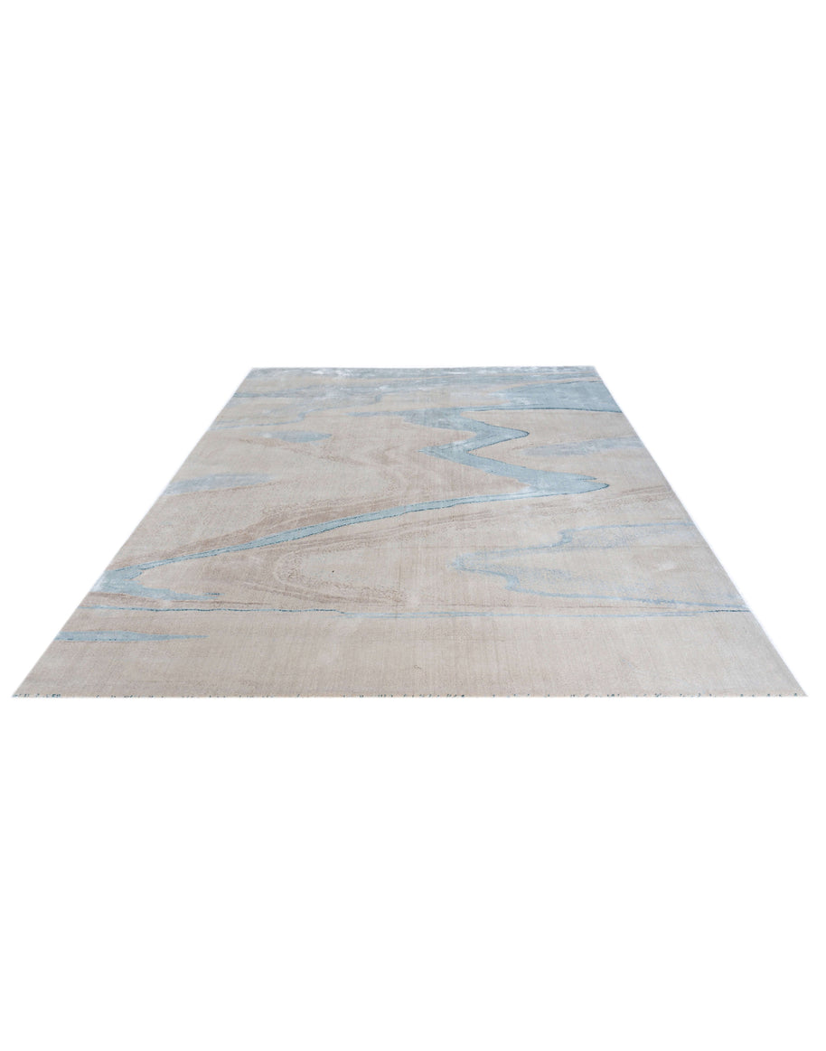 M O D E N A luxury handmade rug by Cherom in soft blue New Zealand wool.