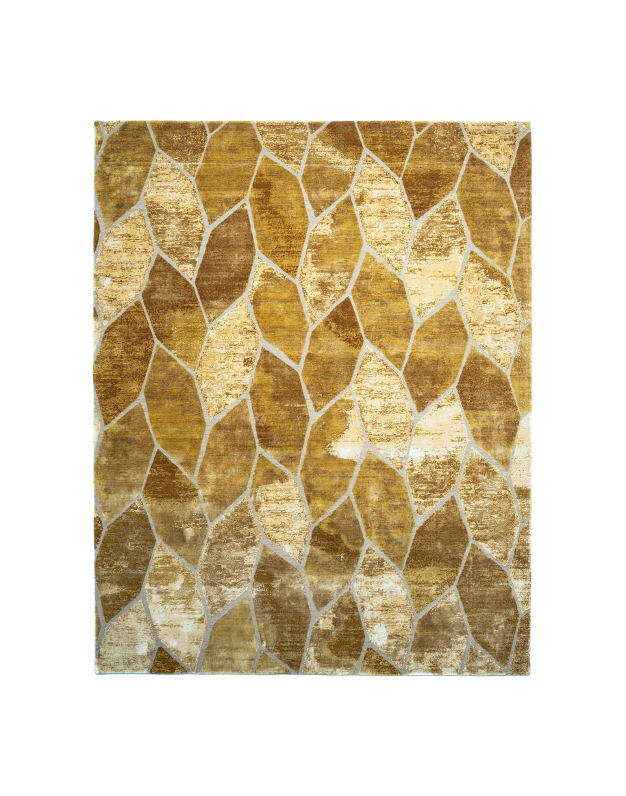 F O N T A N A luxury handmade rug by Cherom in gold New Zealand wool with a contemporary design.